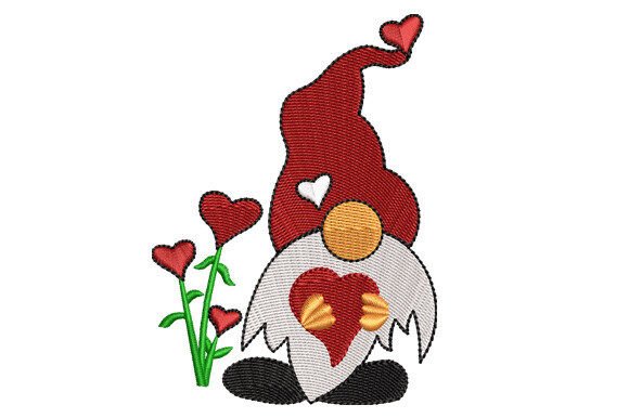 Christmas Gnome with Heart and Flowers