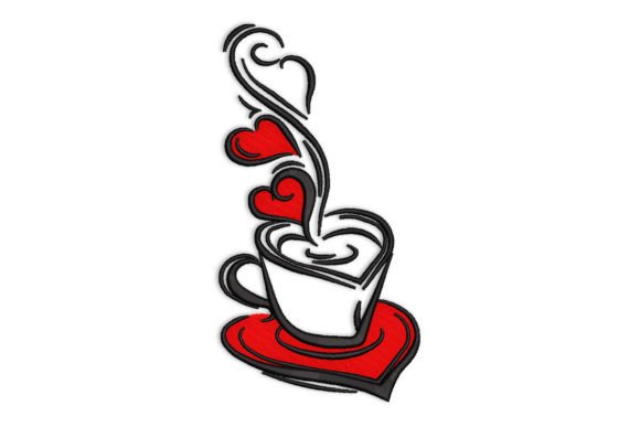 Coffee Cup and Hearts Embroidery Design