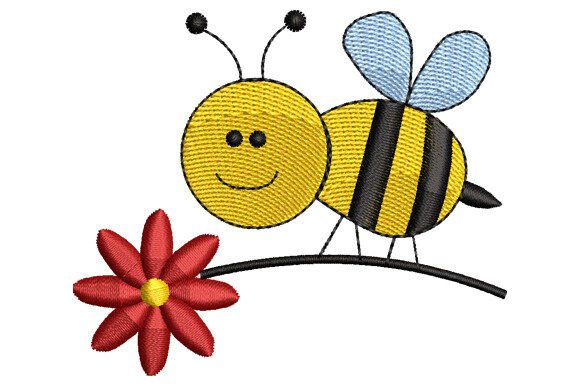 Honey Bee on Flower Embroidery Design